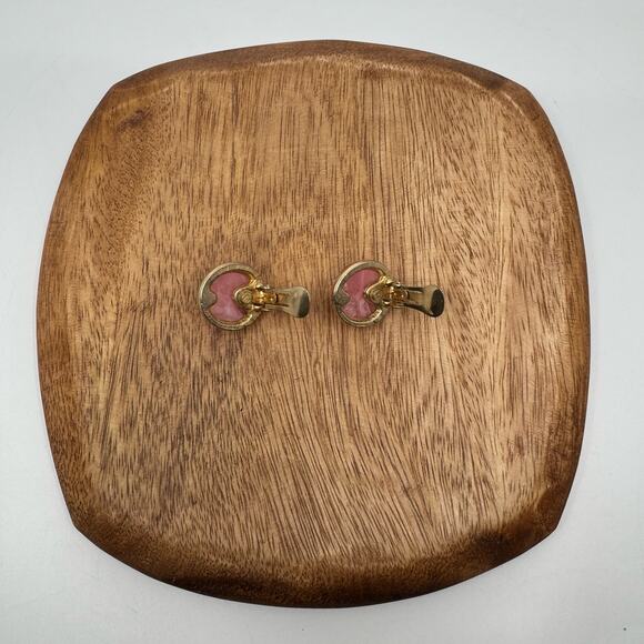 Kramer Vtg Pink White Marbled Lucite Pyramid Clip On Earrings Gold Tone Metal - Picture 9 of 10